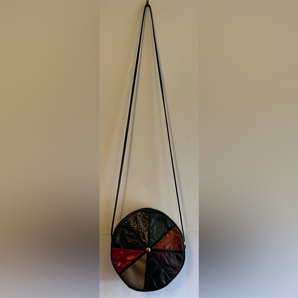 Vintage Black Embossed Patchwork Circle Crossbody… - image 6